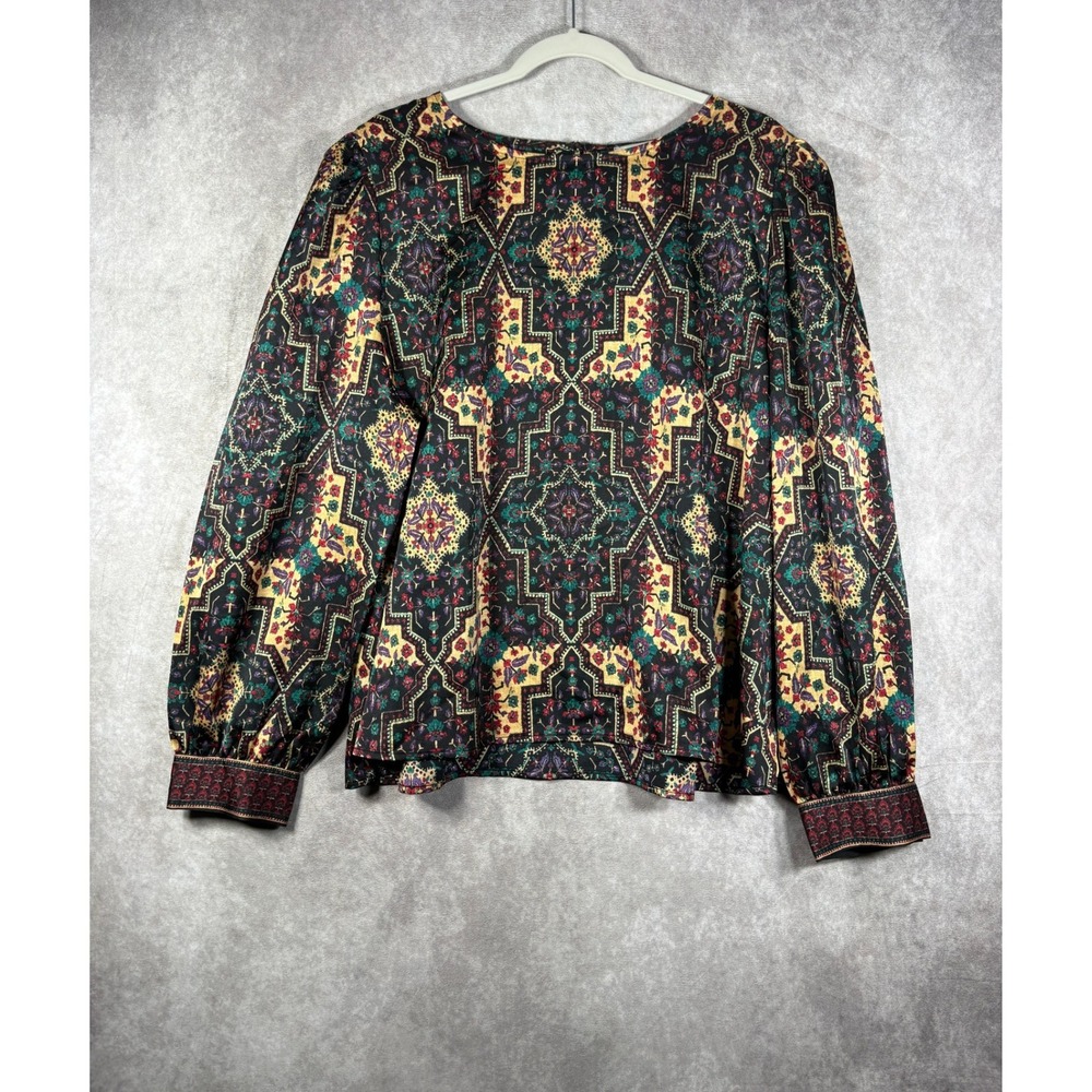 LOFT Blouse Womens XXL Multicolor Geometric Floral Long Sleeve Puff Sleeve Boho